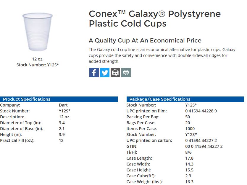 Dart Conex Galaxy Polystyrene Plastic Cold Cups, 7 oz, Clear - 100 count